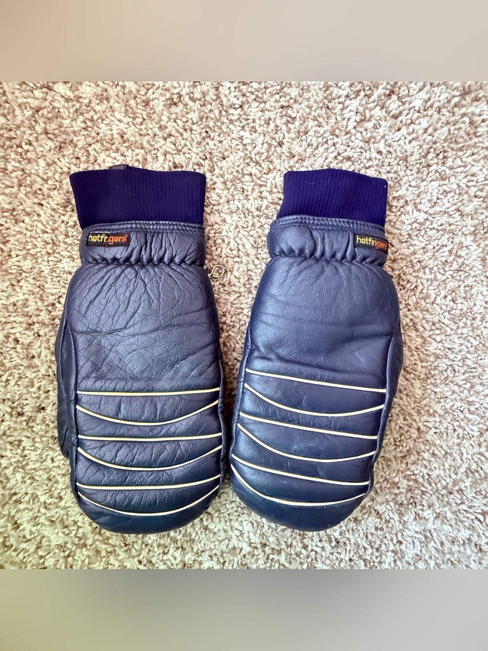 Hotfingers Faux Leather Mittens 3M Thinsulate Large Blue Ski Hiking Winter